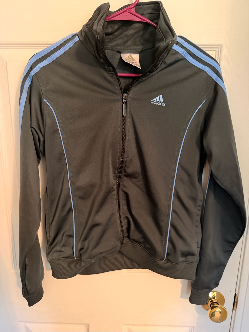 adidas Black Track Jacket with Light Blue Trim